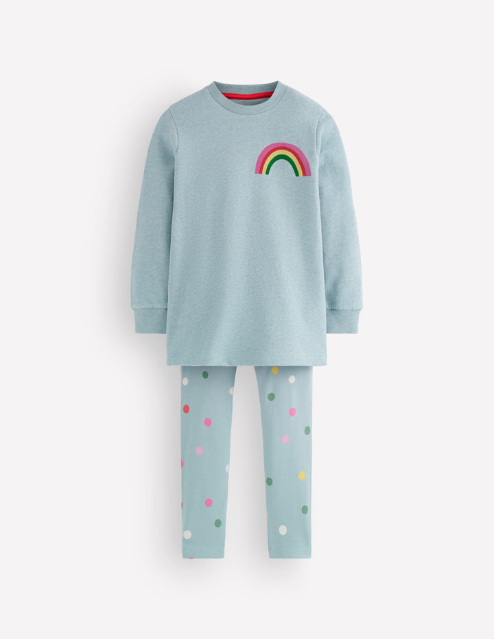 Lustiges Set mit Sweatshirt-Tunika-Blau mit Regenbogen