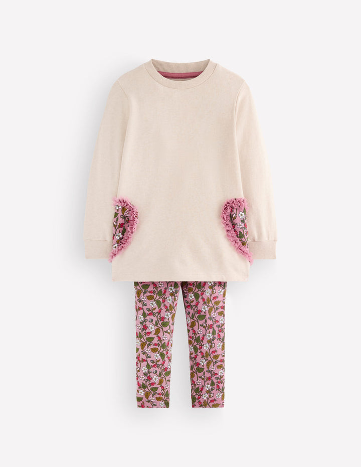 Lustiges Set mit Sweatshirt-Tunika-Haferbeige Herzen