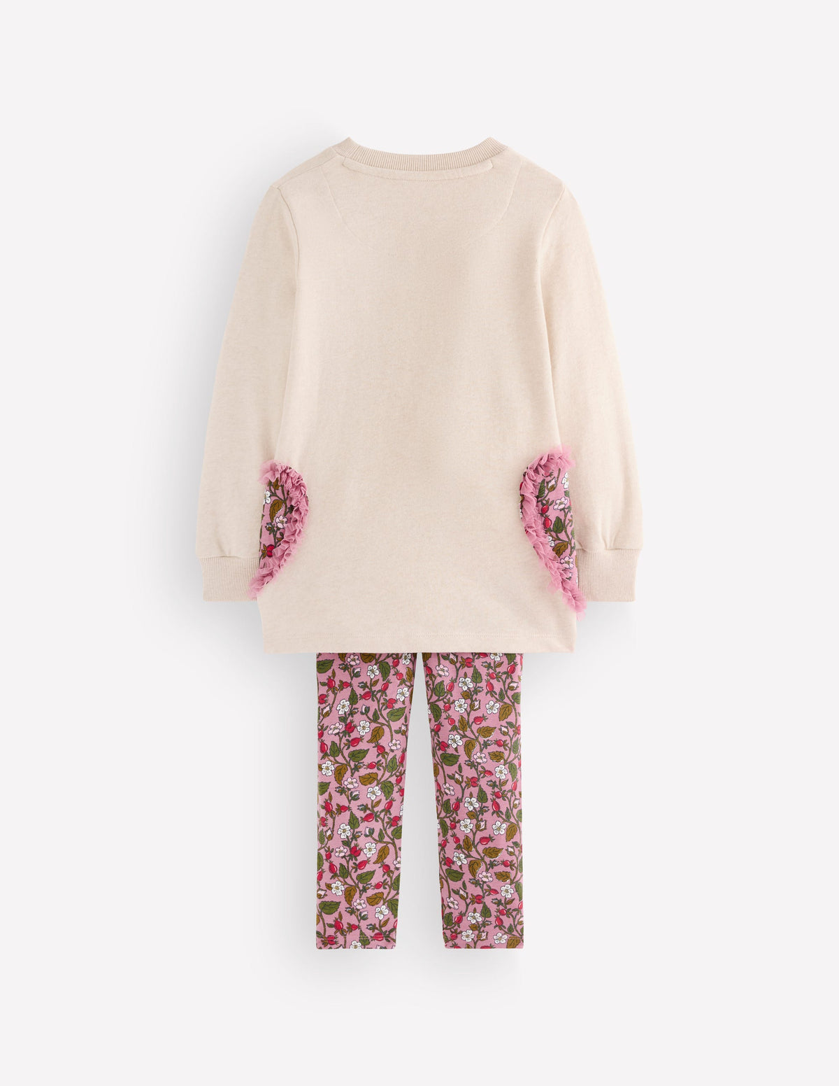 Lustiges Set mit Sweatshirt-Tunika-Haferbeige Herzen-3