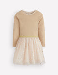 Robe tournoyante en tulle mélangé-Ivoire/doré