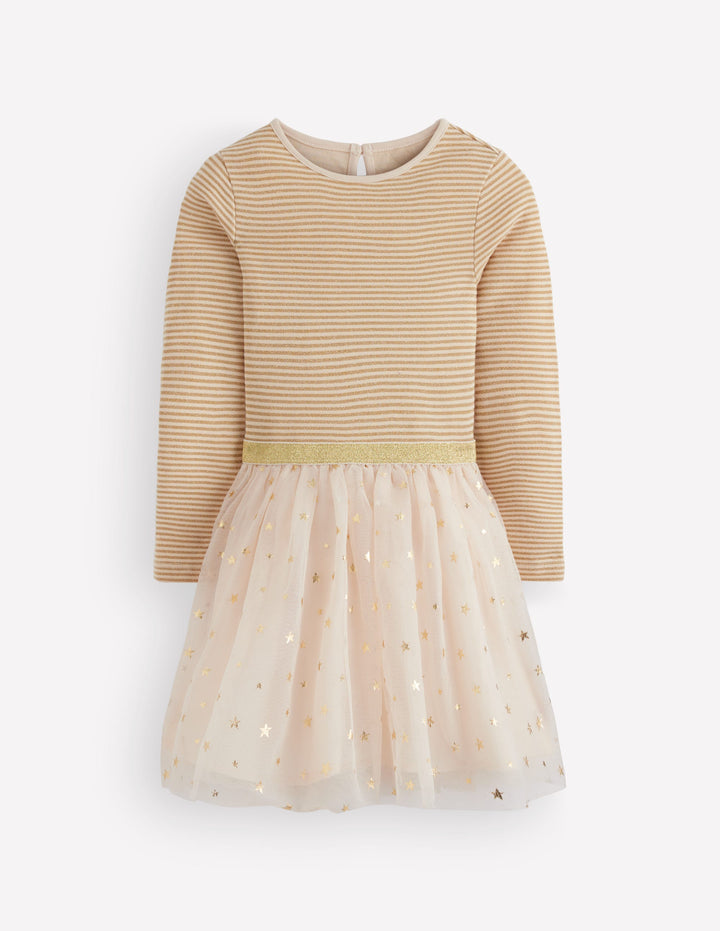 Kleid aus Tüll-Mix zum Herumwirbeln-Naturweiß/Gold