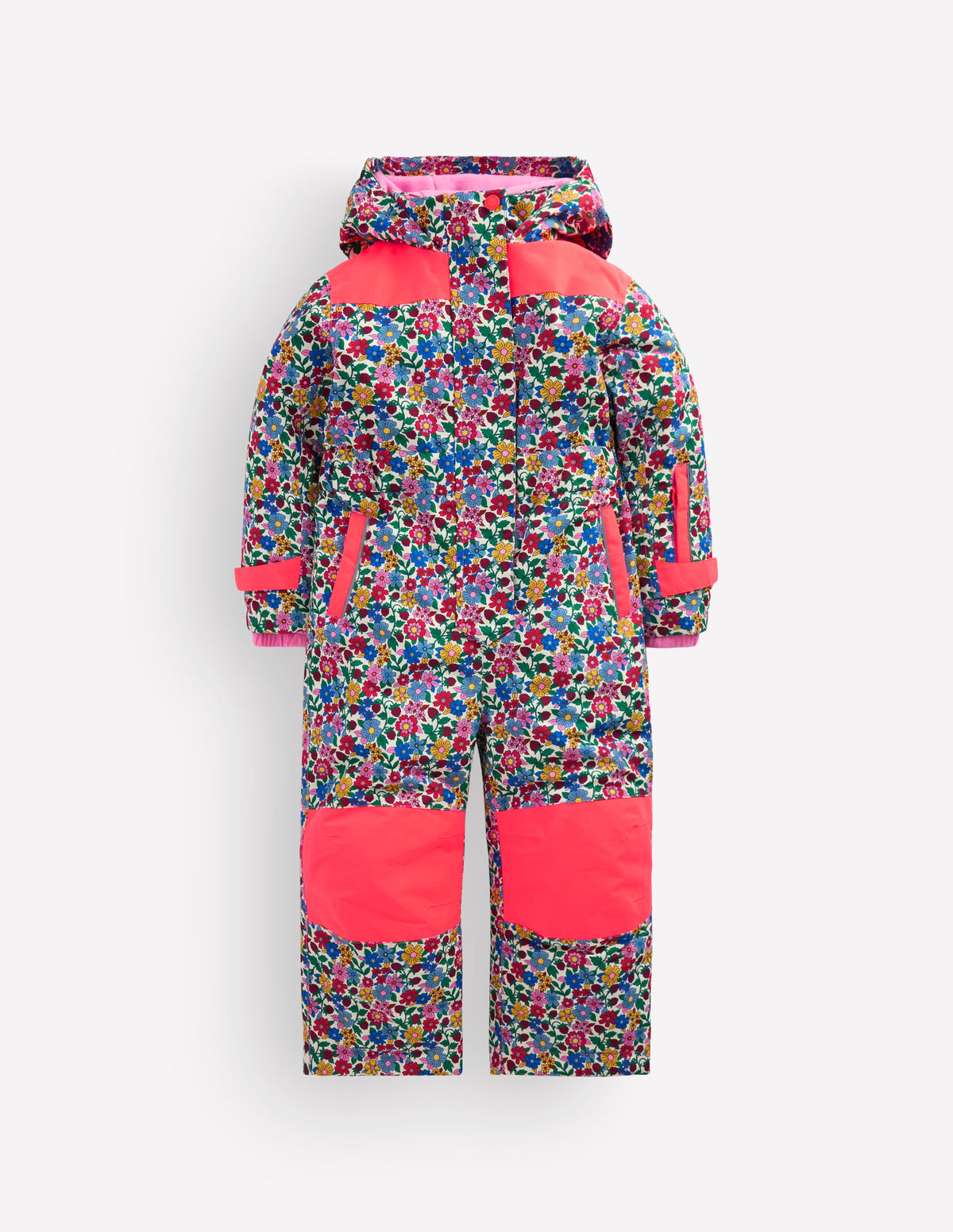 Allwetter-Skianzug-Neonrosa Kleines Blumenmuster-1