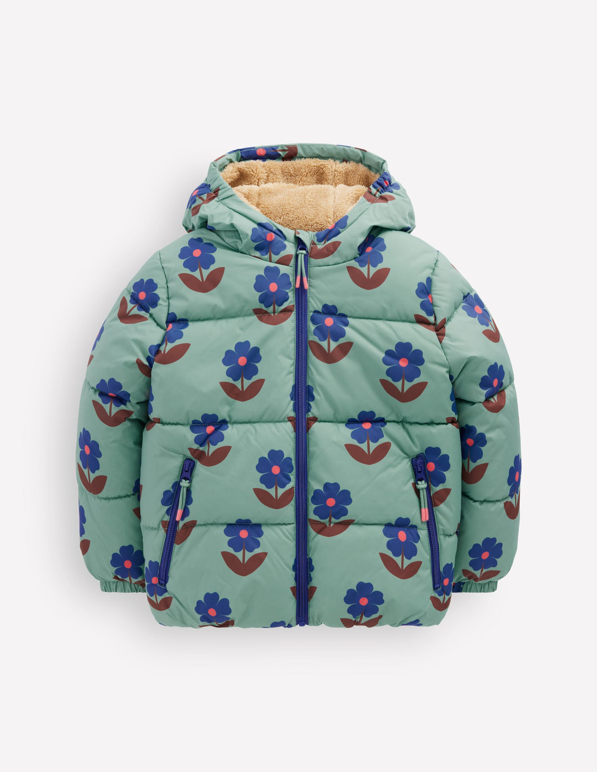 Doudoune fun-Fleurs bleu huile-1