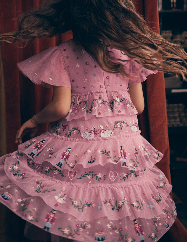 Robe brodée en tulle à volants-Zephyr