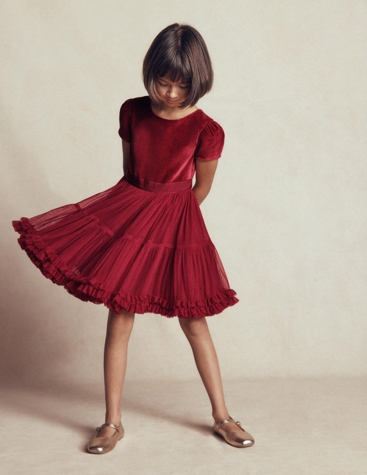 Tüllkleid mit Velours für besondere Anlässe-Rhythmisches Rot-1