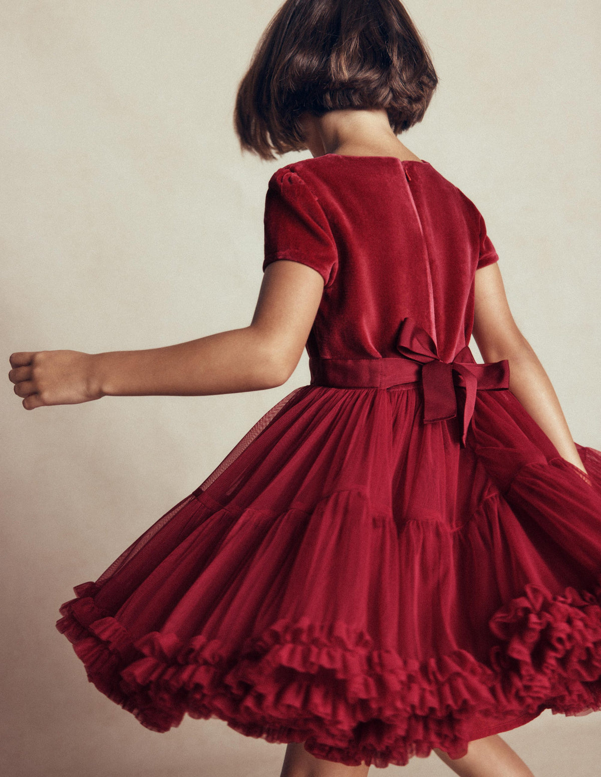Tüllkleid mit Velours für besondere Anlässe-Rhythmisches Rot-3