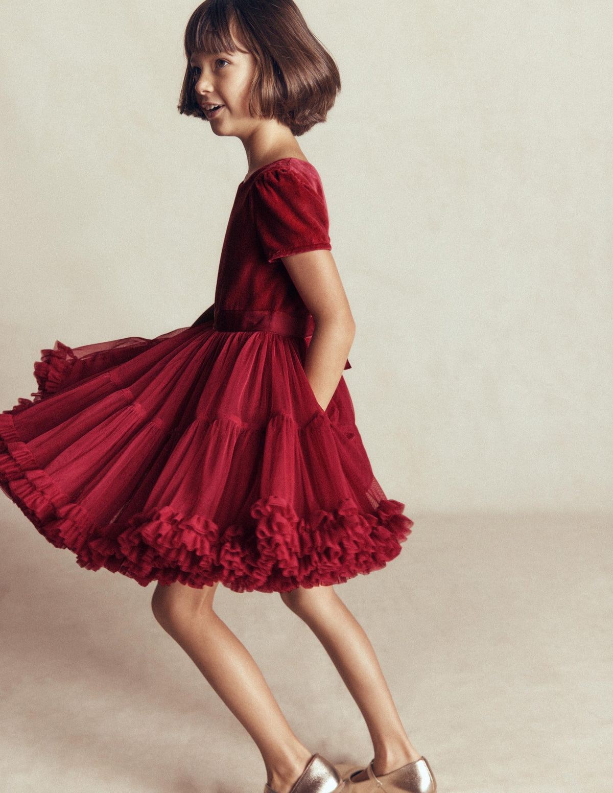 Tüllkleid mit Velours für besondere Anlässe-Rhythmisches Rot - Image 5