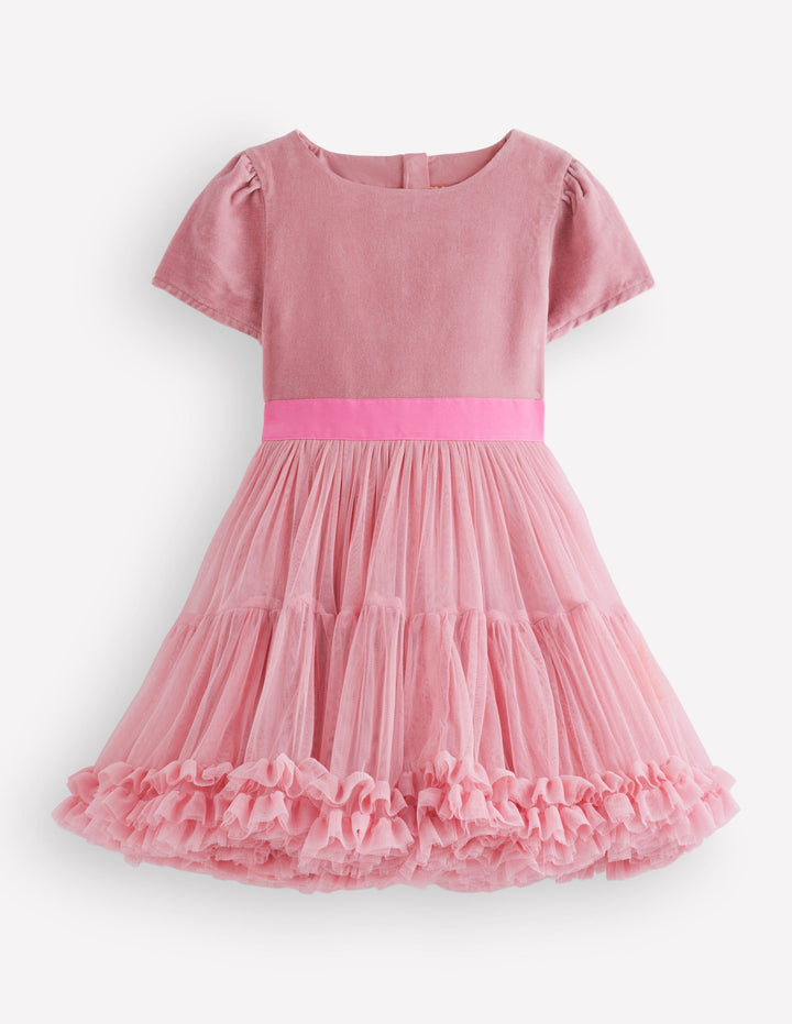 Tüllkleid mit Velours für besondere Anlässe-Vintage-Rosa