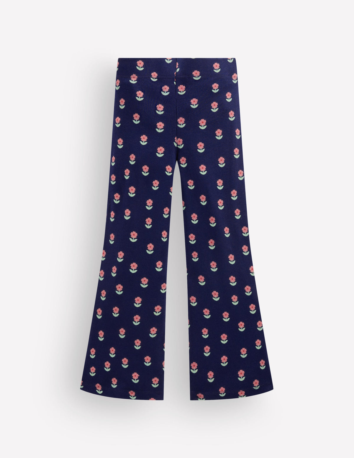 Gerippte, ausgestellte Leggings-Marineblau Blume-2