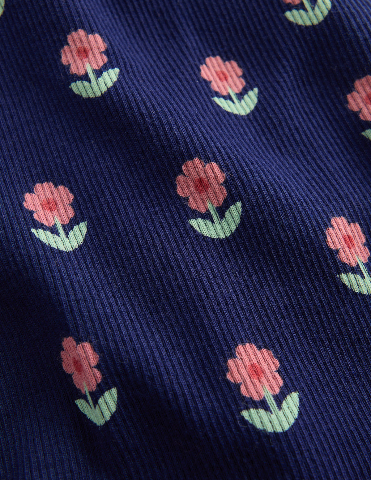 Gerippte, ausgestellte Leggings-Marineblau Blume-3