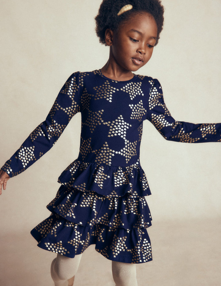 Cora RaRa Jerseykleid-Marineblau Foliensterne