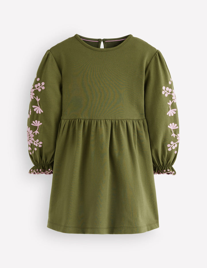 Kleid mit bestickten Ärmeln-Juwelengrün