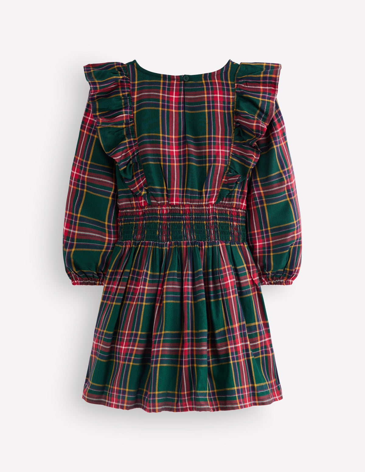Rüschenkleid mit tiefer Taille-Grün/Rot Kariert-7