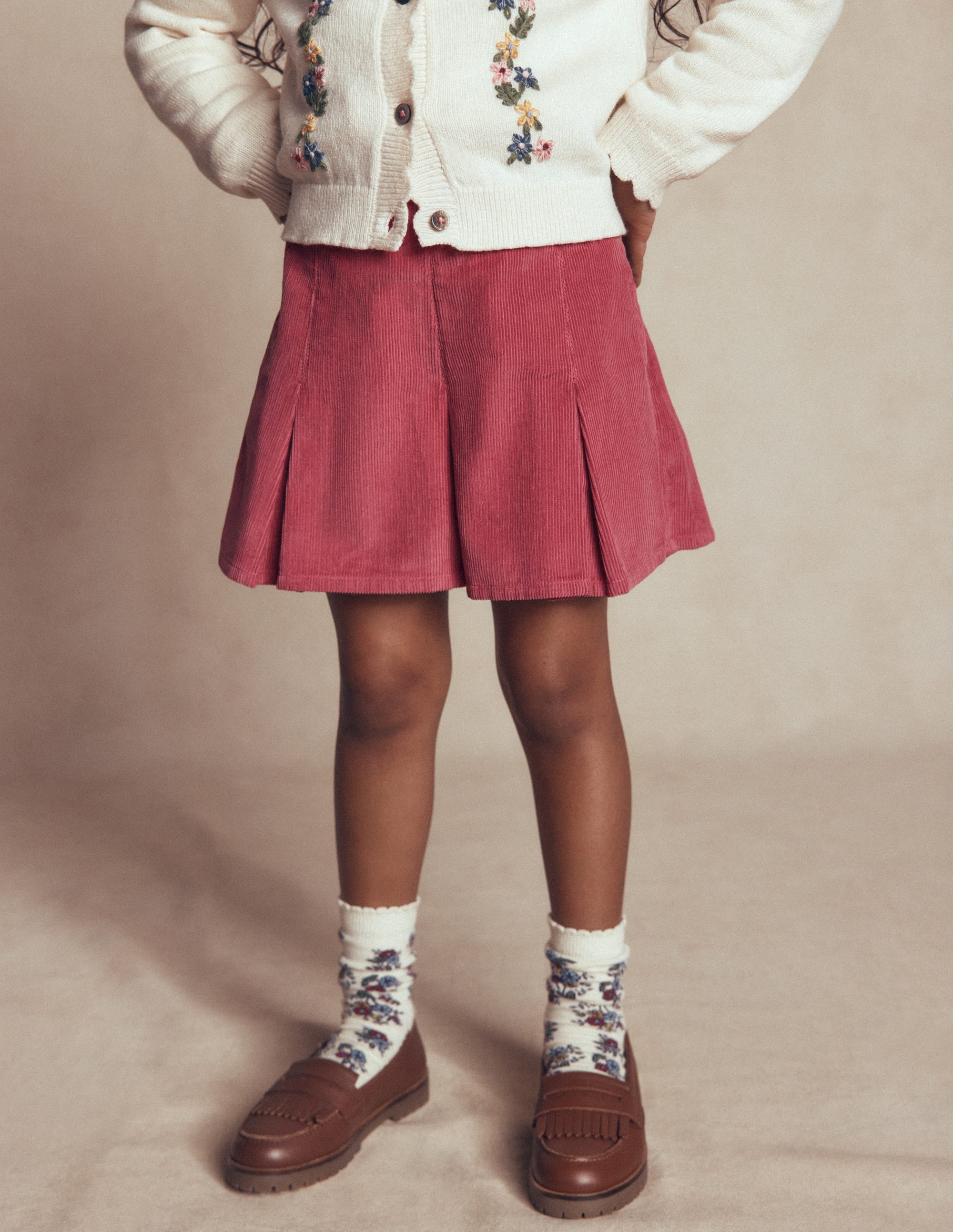 Plissierter Skort-Winter Puderrosa Cord - Image 2
