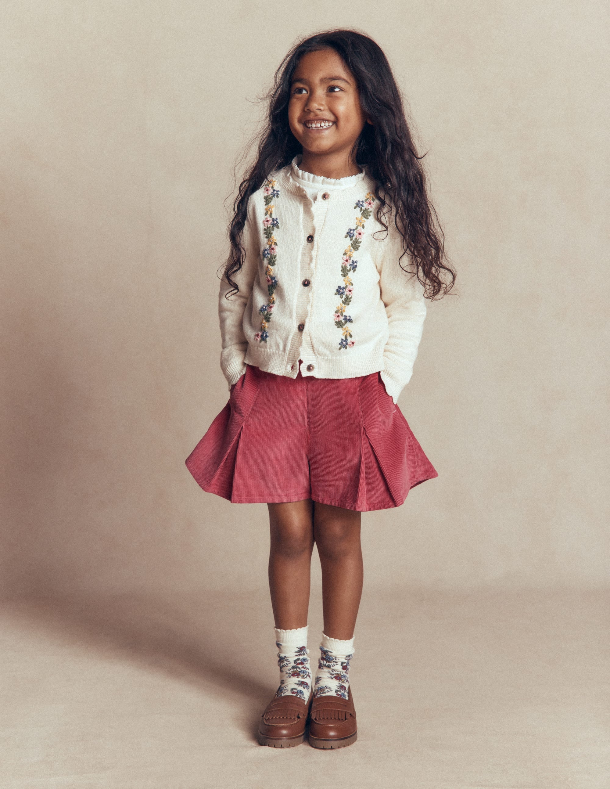 Plissierter Skort-Winter Puderrosa Cord - Image 3