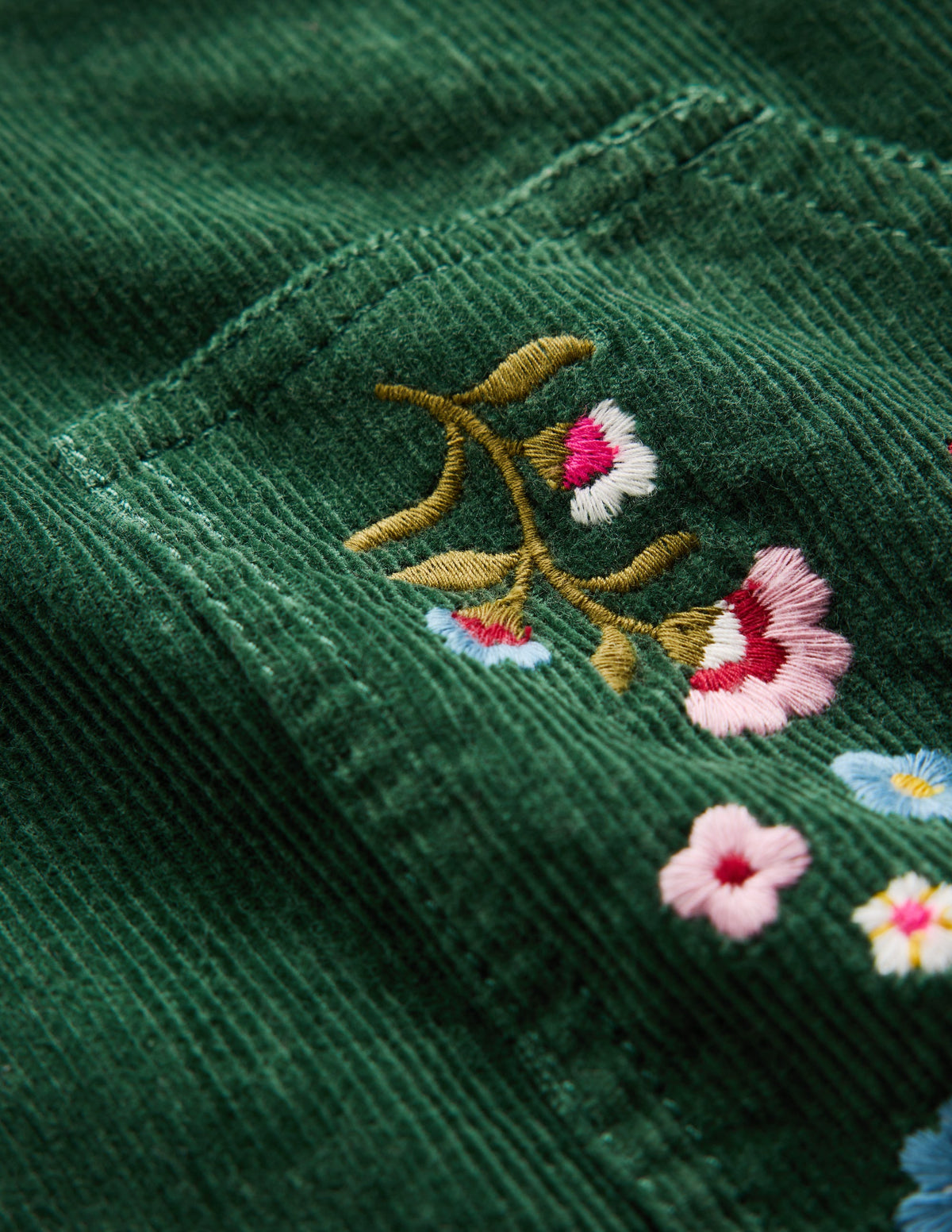 Adeline Latzkleid in A-Linie-Grün Blumenmuster Cord - Image 2