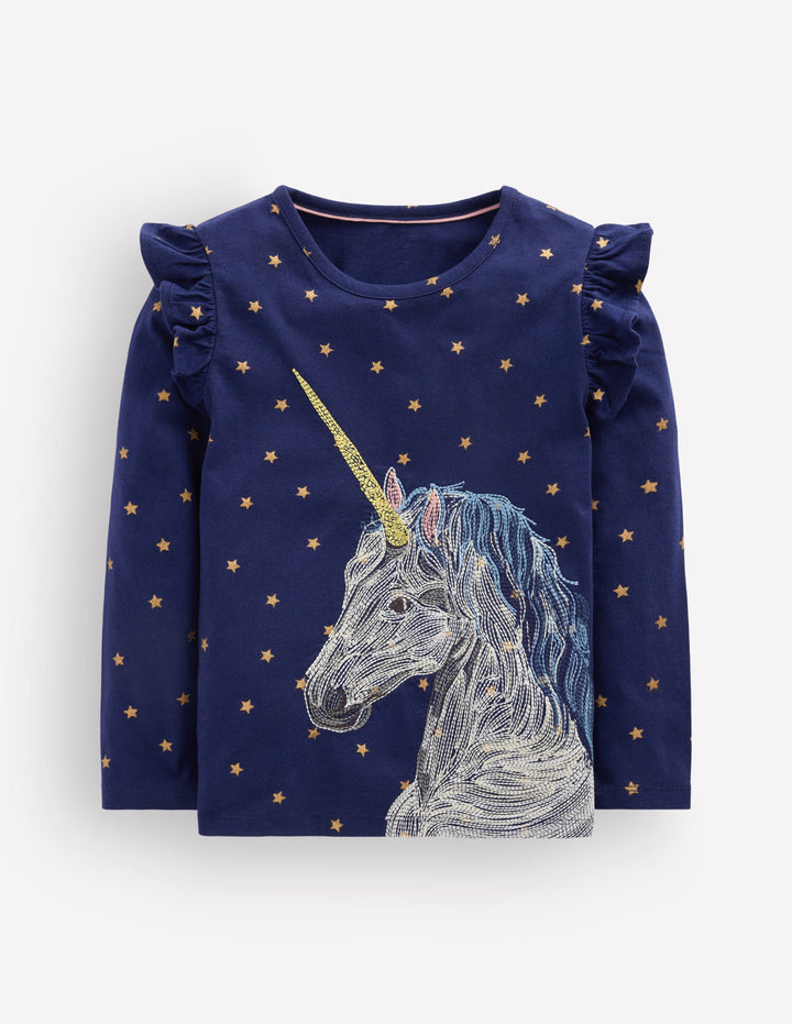 Langarmshirt mit Superstich-Design-Navy, Einhorn