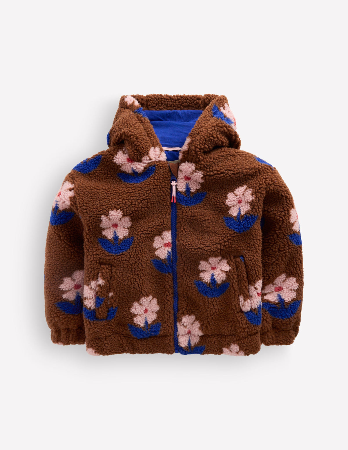Lockere Teddyfelljacke mit Reißverschluss-Schildpatt Blumenstempel-1