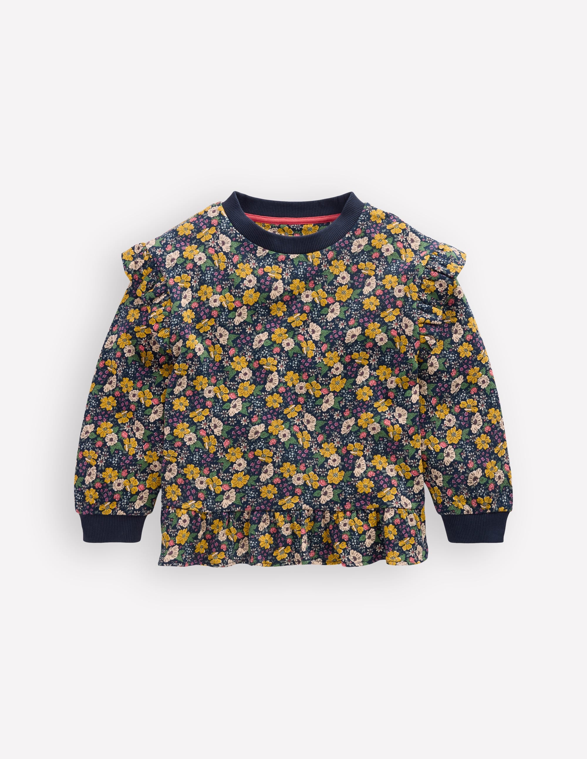 Joli sweat volanté-Bleu Marine Floral - Image 1