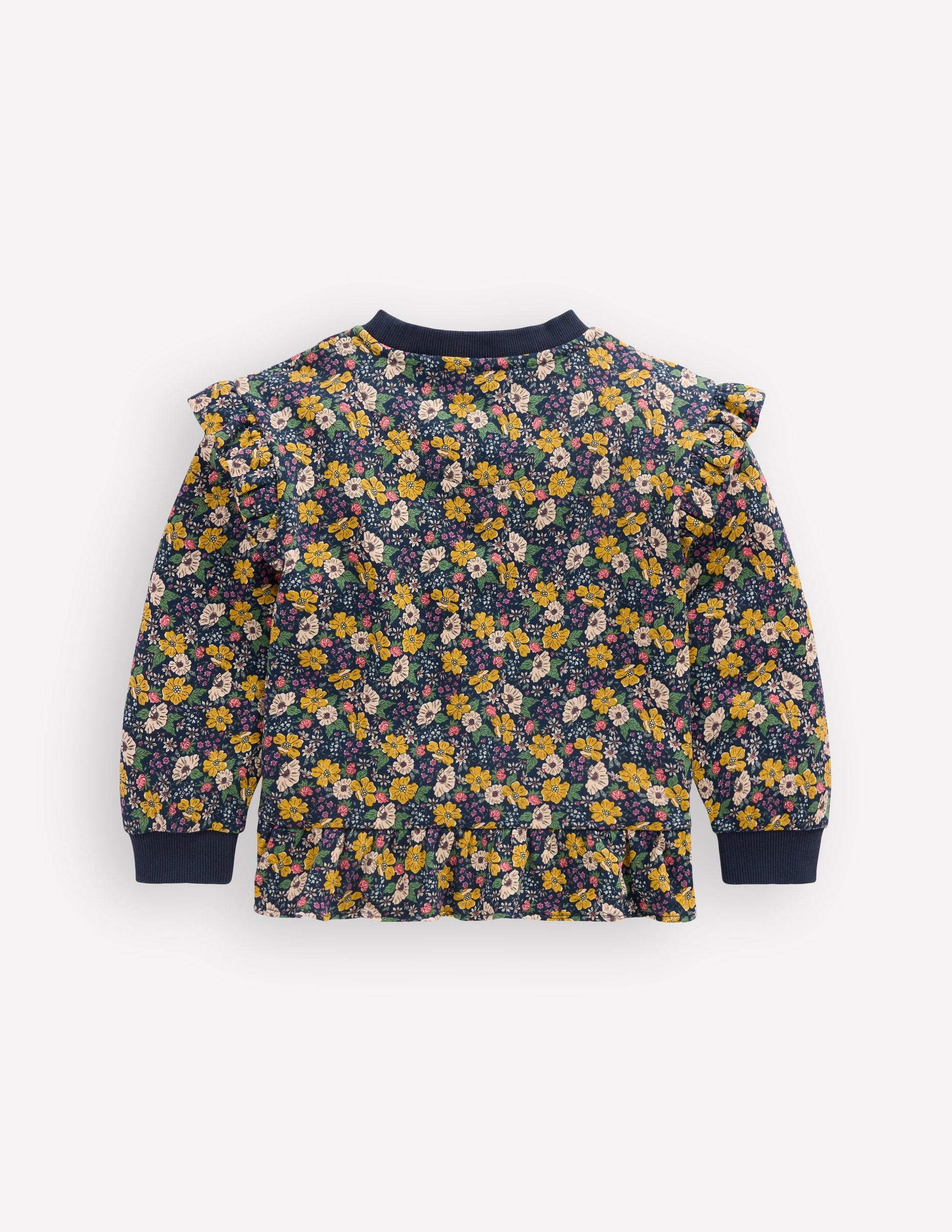Joli sweat volanté-Bleu Marine Floral-2