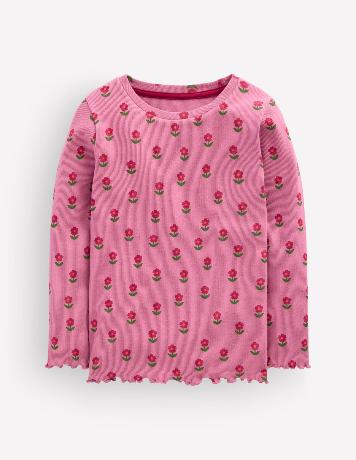 Geripptes Langarmshirt-Pink Geblümt-1