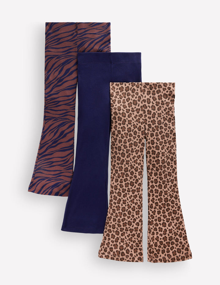 Gerippte, ausgestellte Leggings im 3er-Pack-Bunt Tiere