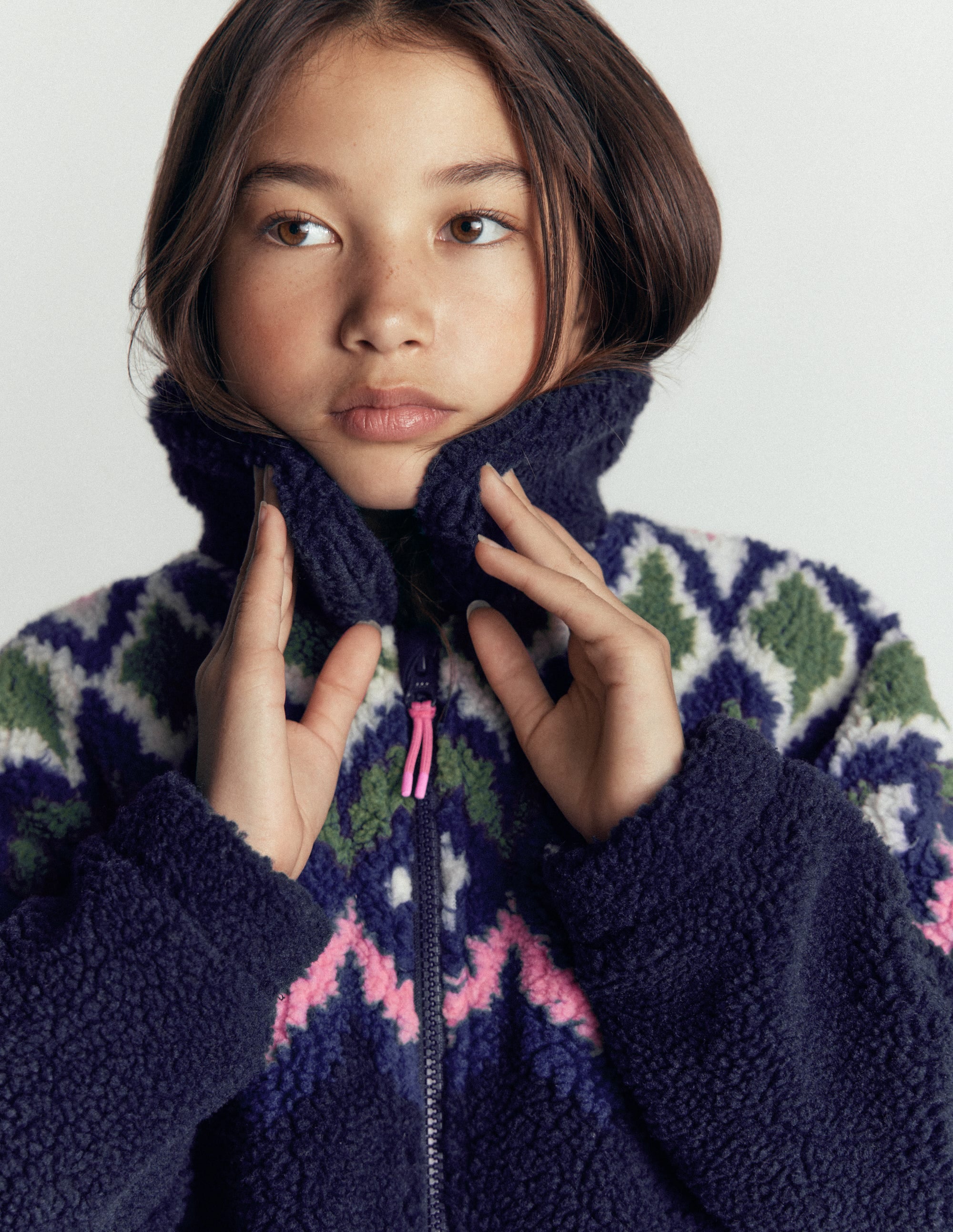 Teddyfelljacke mit Kragen-Navy mit Fair Isle - Image 2