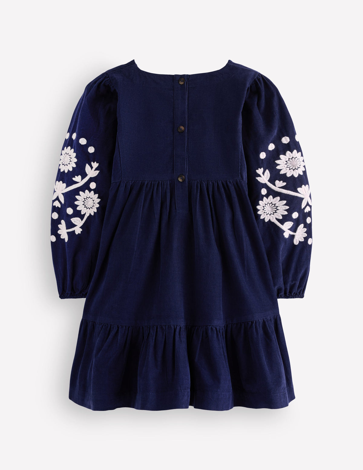 Robe Celia à manches évasées-Broderie en velours côtelé bleu marine - Image 2