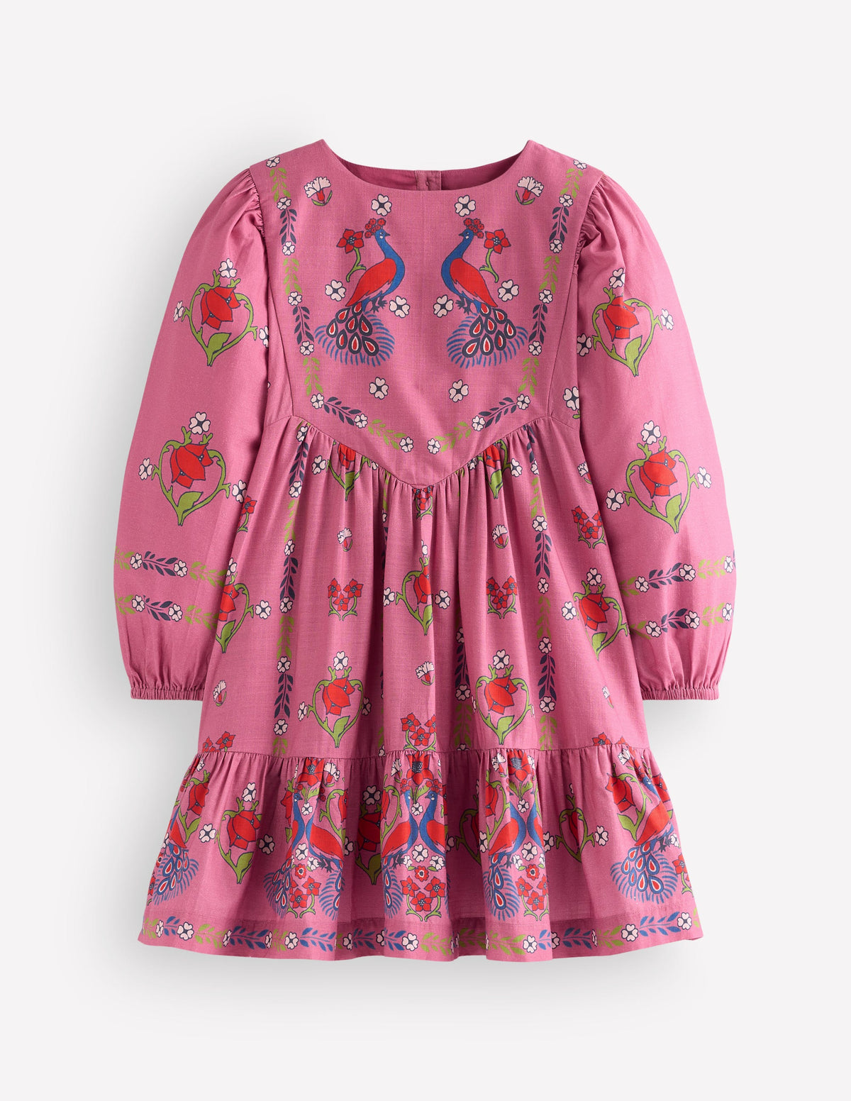 Celia Kleid mit Flügelärmeln-Rosa Pfauenmuster - Image 1