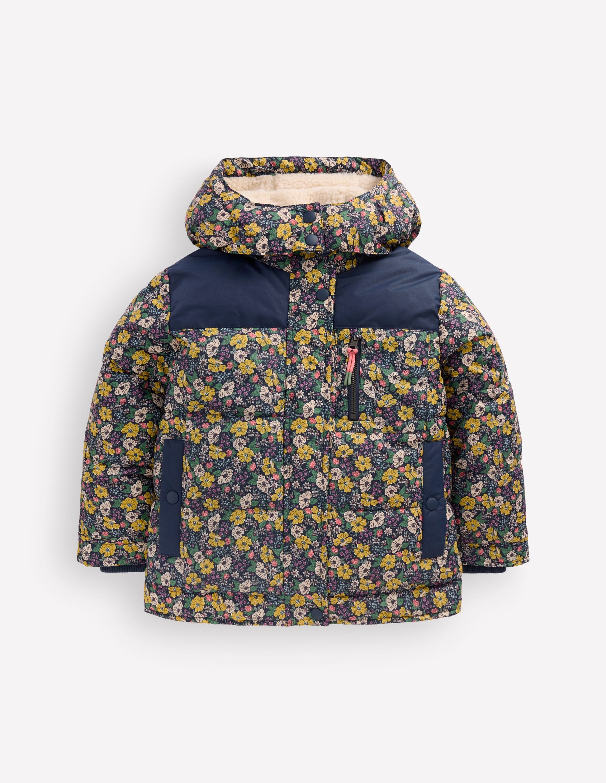 Steppmantel mit Teddyfellfutter-Französisches Marineblau Gemischtes Blumenbeet-6