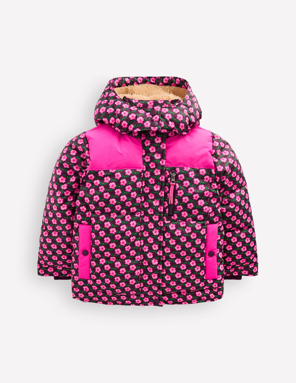 Steppmantel mit Teddyfellfutter-Rosa Stiefmütterchen Blume - Image 5