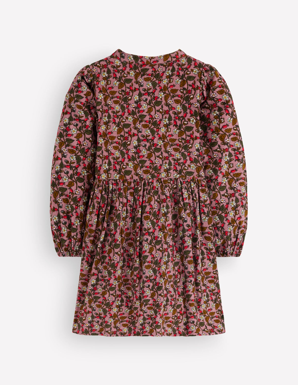 Betsy Gewebtes Kleid mit Puffärmeln-Rosa Blumenmuster Cord-3