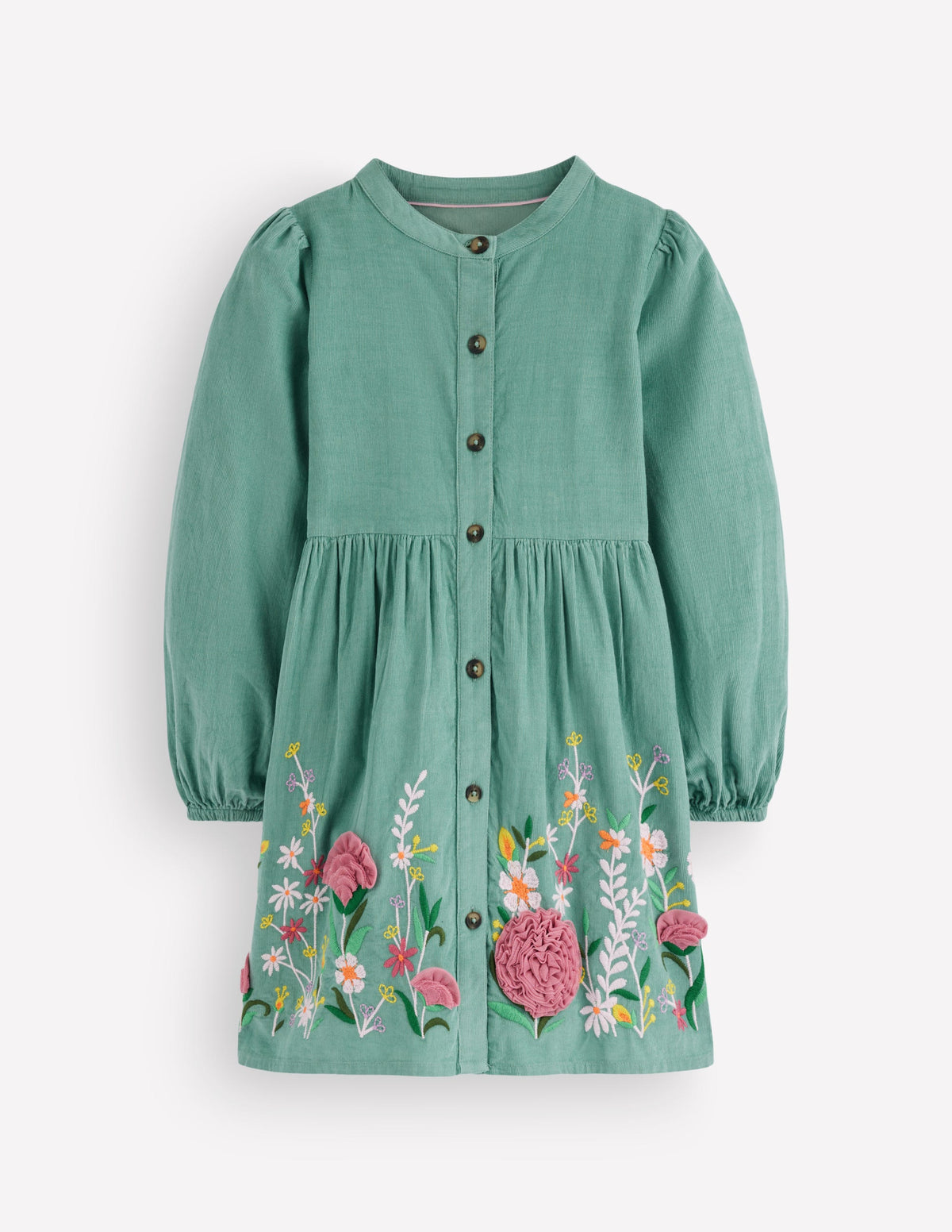 Betsy Gewebtes Kleid mit Puffärmeln-Eukalyptus Cord-1