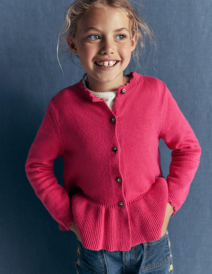 Hübsche Strickjacke mit Schößchen-Winter Puderrosa