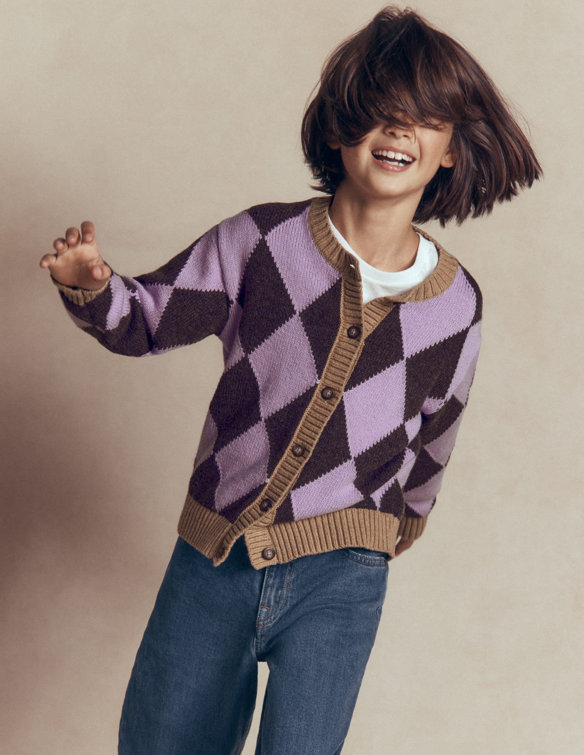 Cardigan fun-Motif argyle violet - Image 3