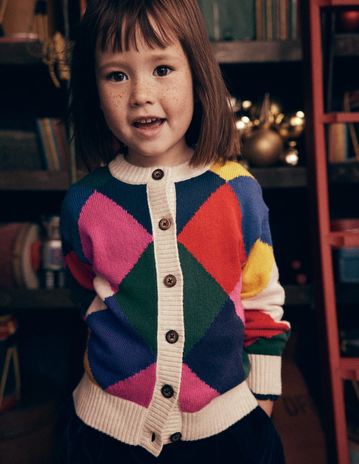 Cardigan fun-Motif argyle arc-en-ciel multi