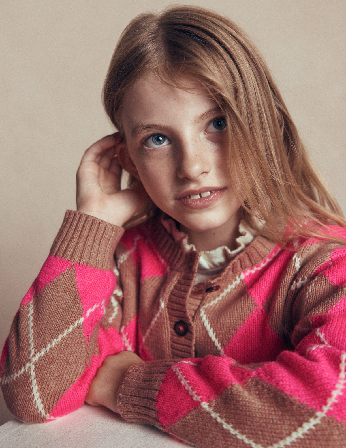 Lustige Strickjacke-Camel Meliert-3