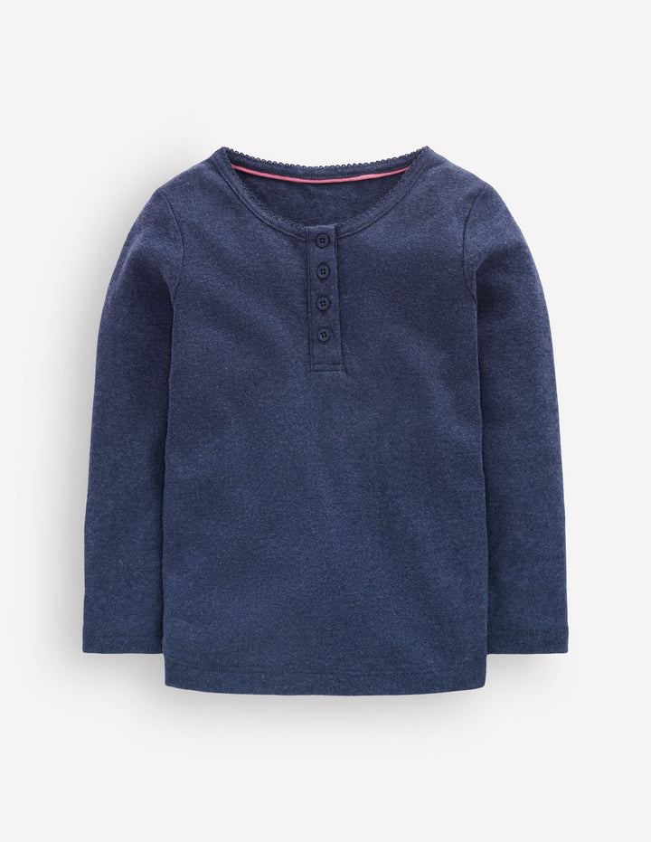 Langärmliges Henley-Shirt-Schuluniform-Marineblau