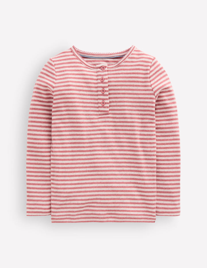 Langärmliges Henley-Shirt-Rosa mit Streifen