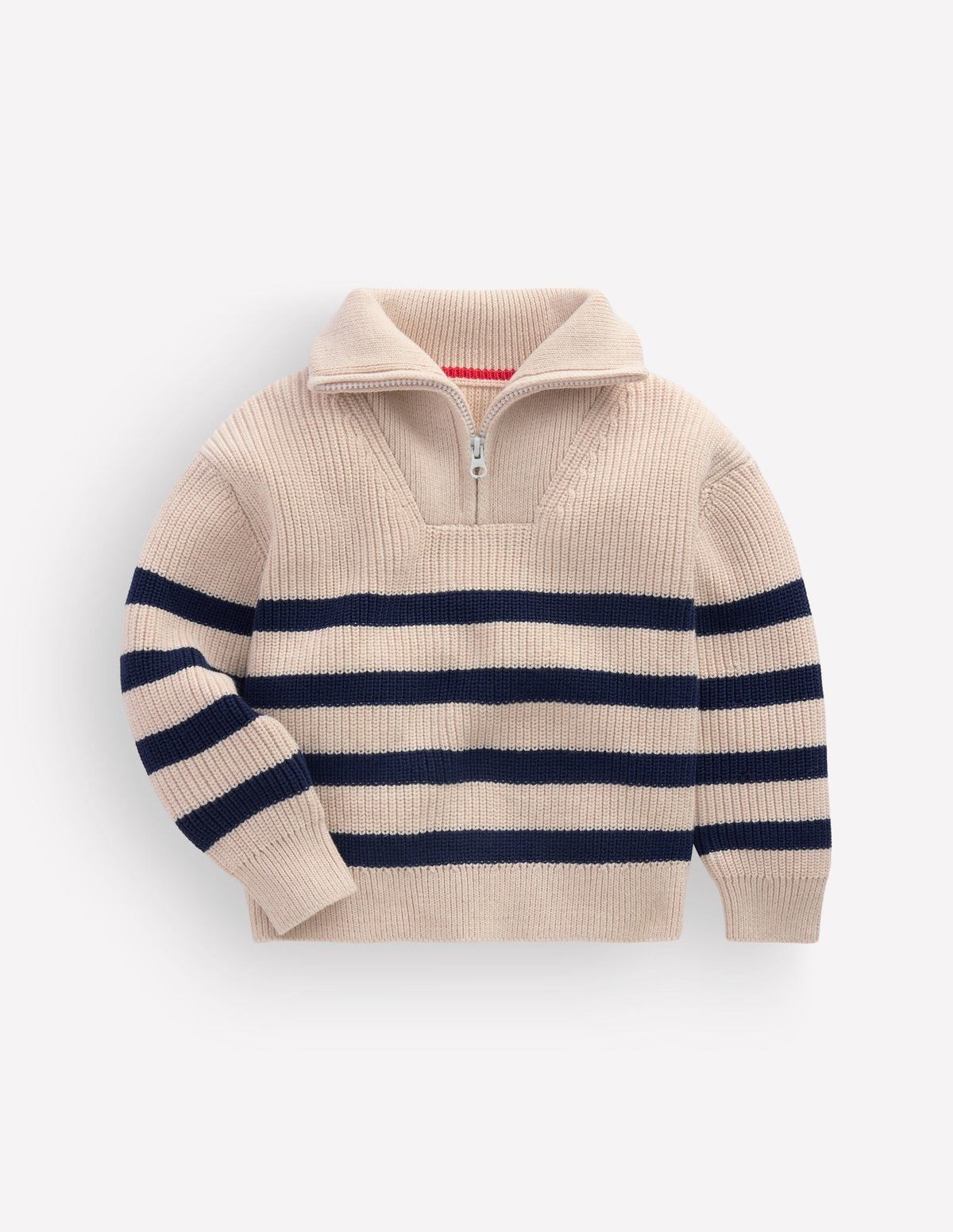 Pullover mit Reißverschluss am Ausschnitt-Beige Meliert/Marineblau - Image 2