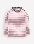 Bretonshirt mit Rüschenausschnitt-Rosa mit Streifen