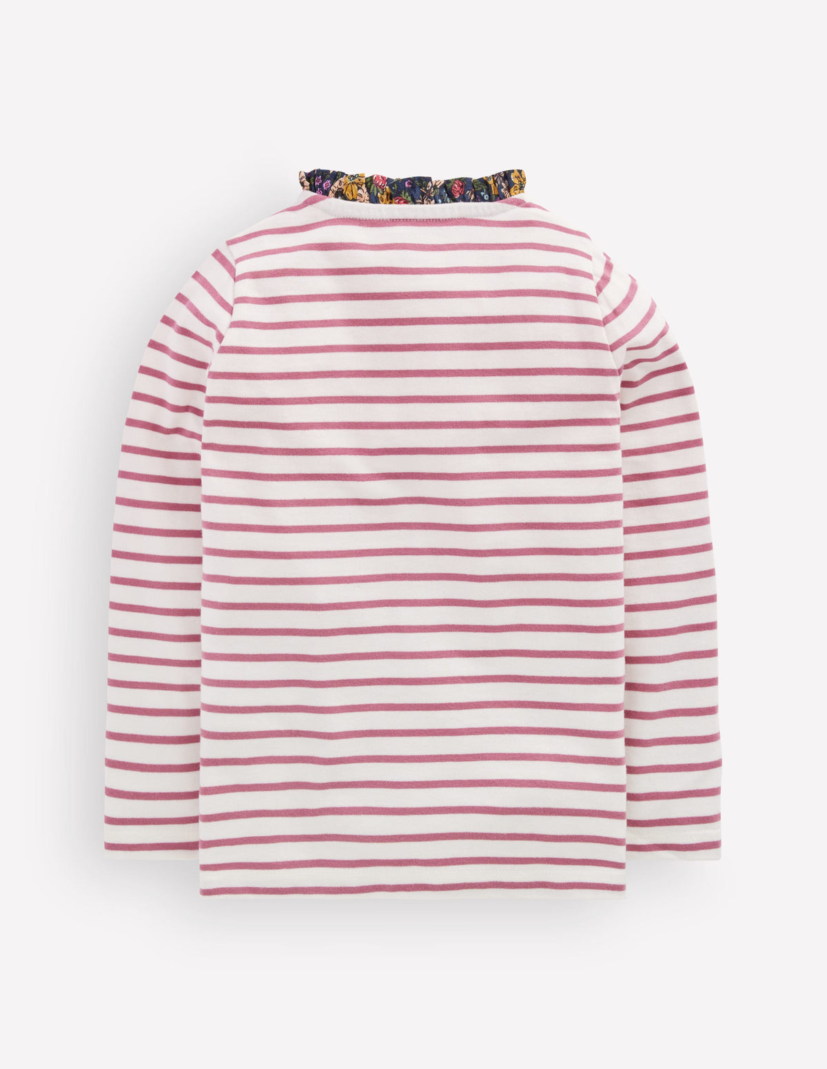 Bretonshirt mit Rüschenausschnitt-Rosa mit Streifen-3