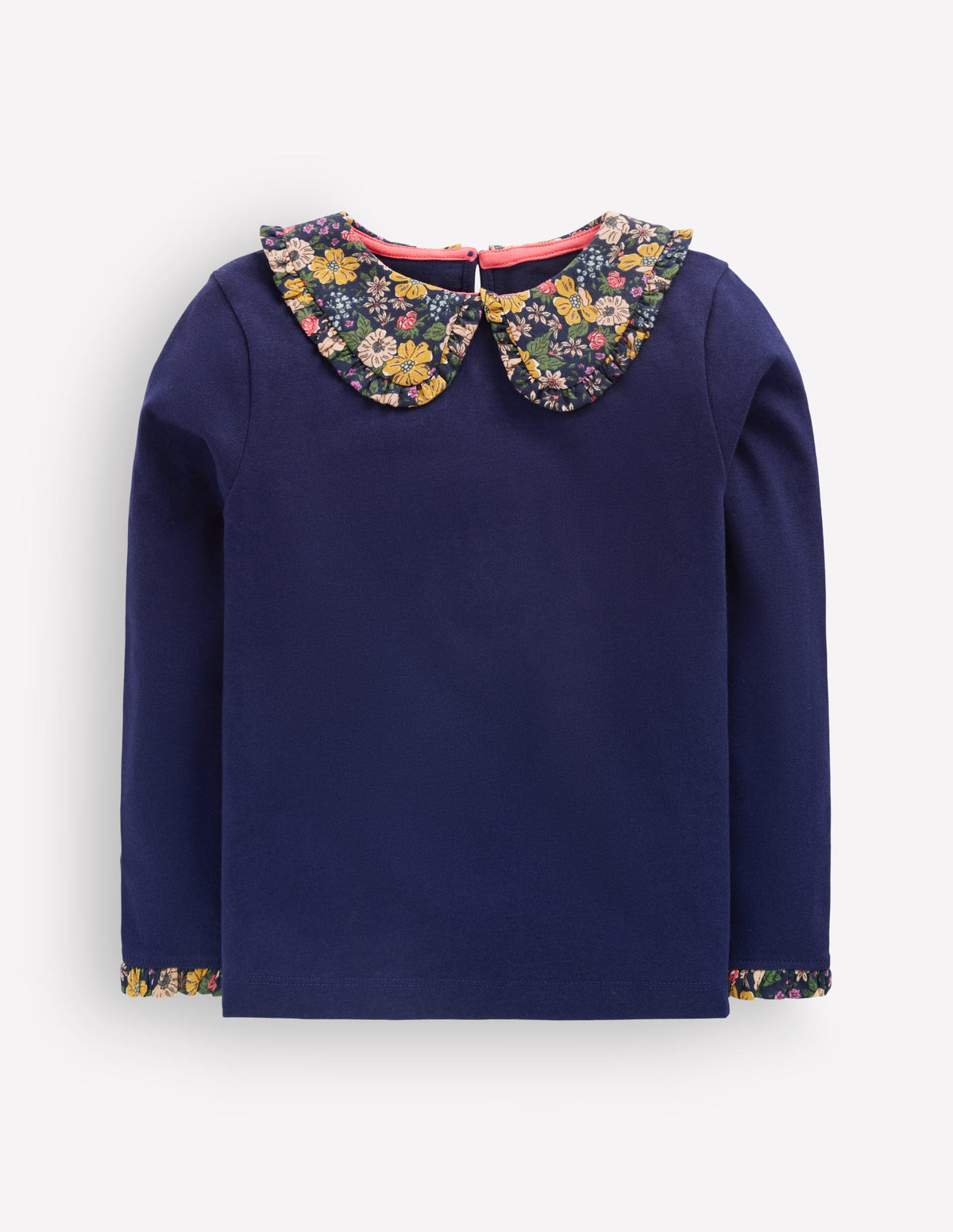 Breton Jersey-Oberteil mit Kragen-Schuluniform-Navy, Blumen-1
