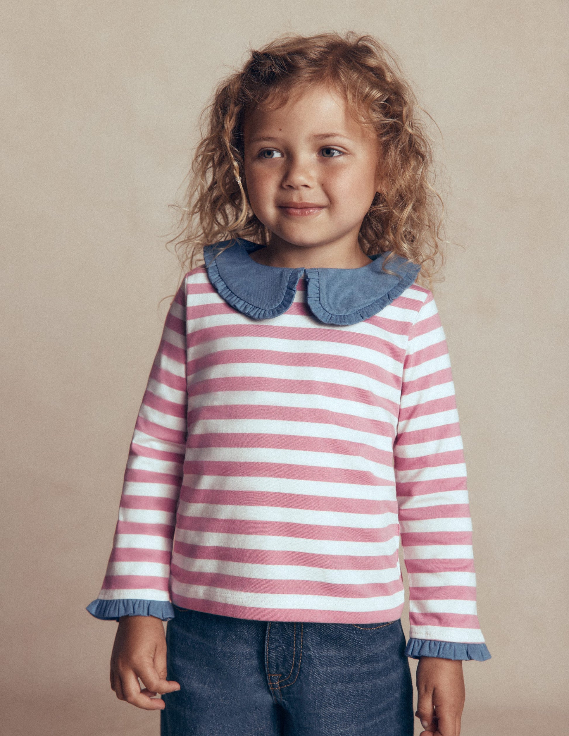 Top en jersey à col façon marinière-Rayé rose-1