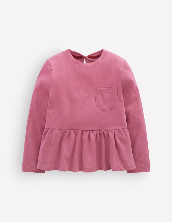 Langärmliges Oberteil mit Schößchen-Rosa Heide