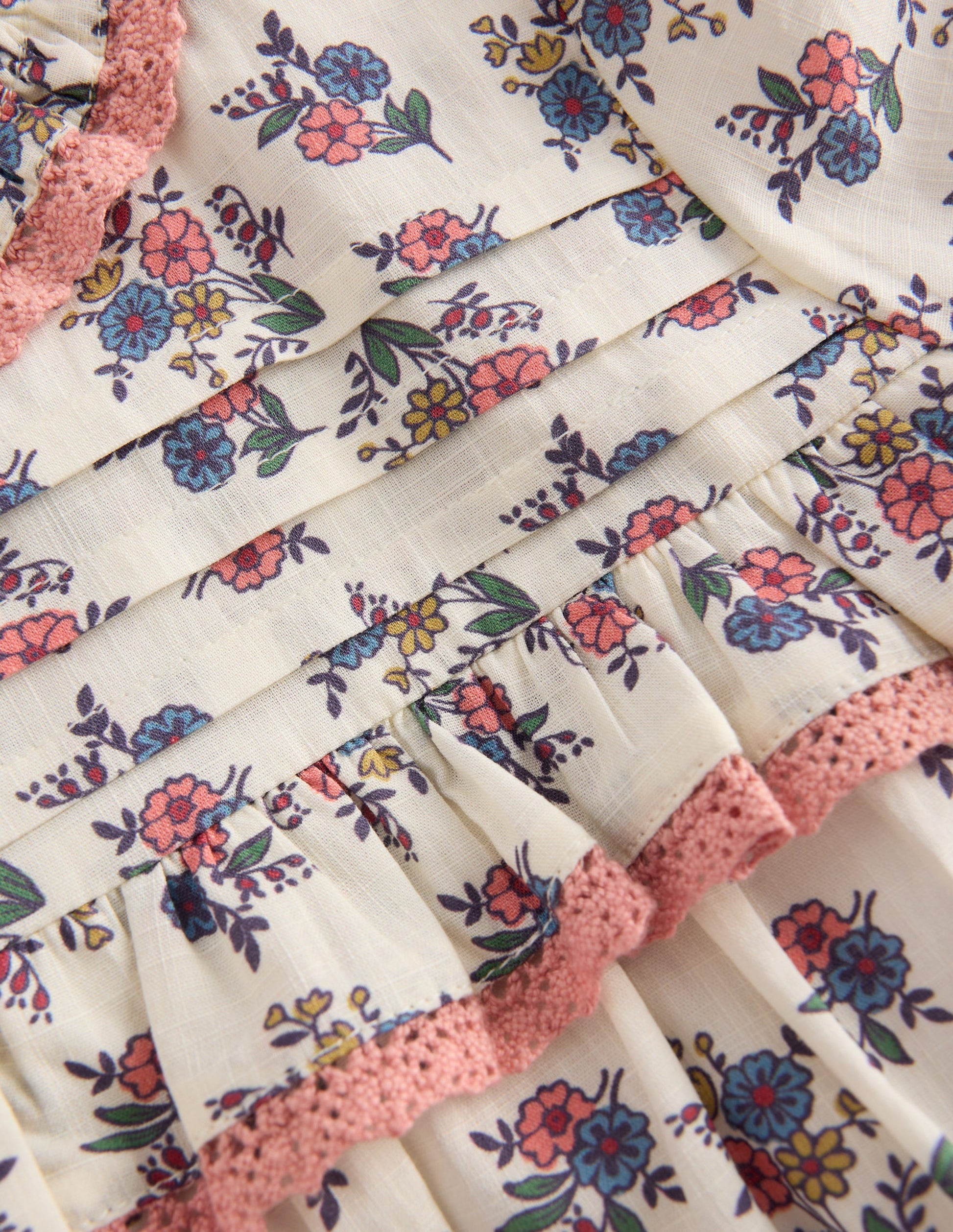 Top boutonné à volants-Motif Floral Treillis crème doux-4