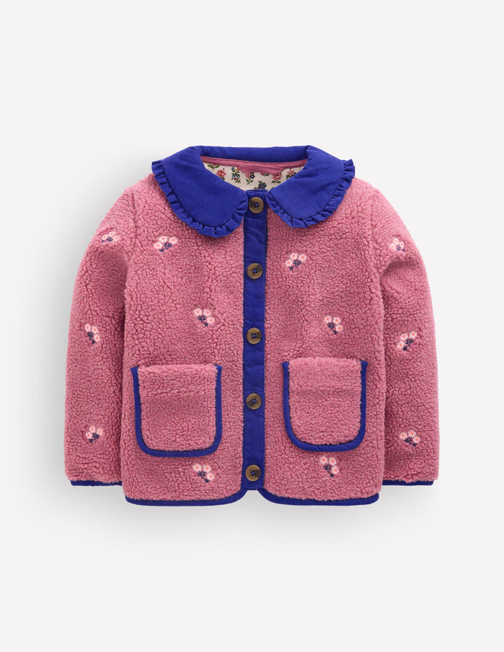 Bestickte Teddyfelljacke-Rosa Heide