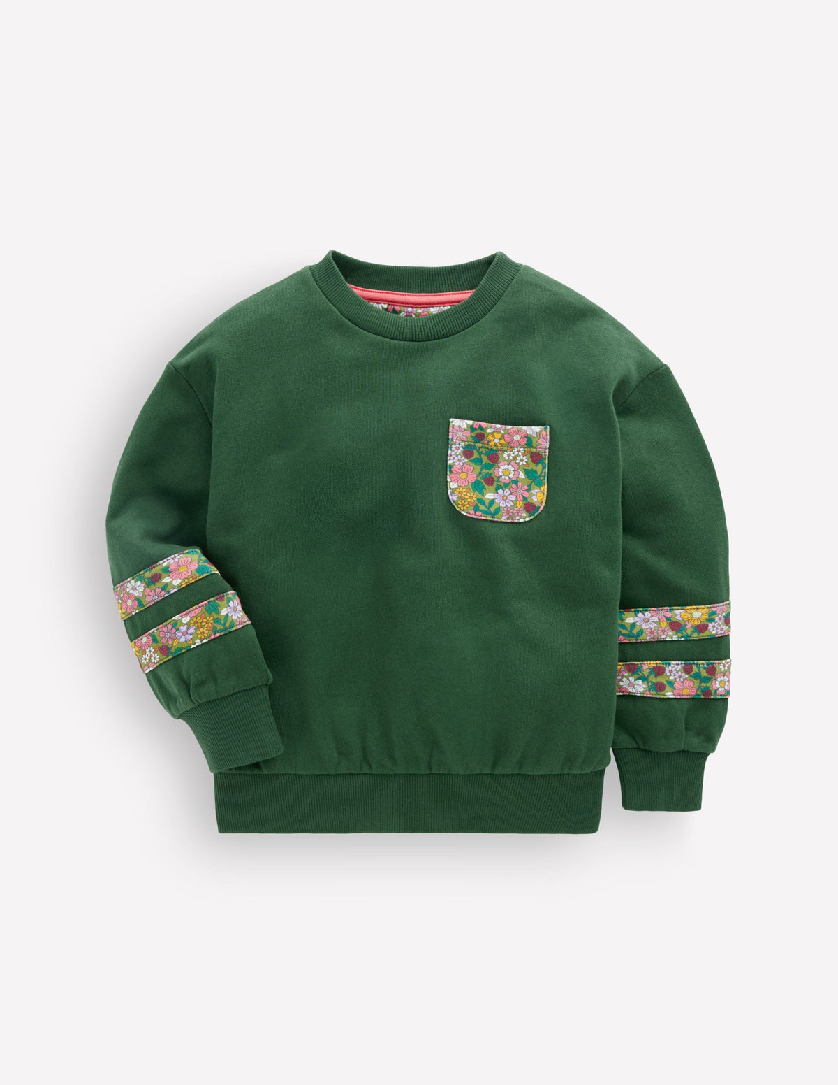 Sweatshirt mit lockerem Einsatz-Grün Geblümt - Image 1