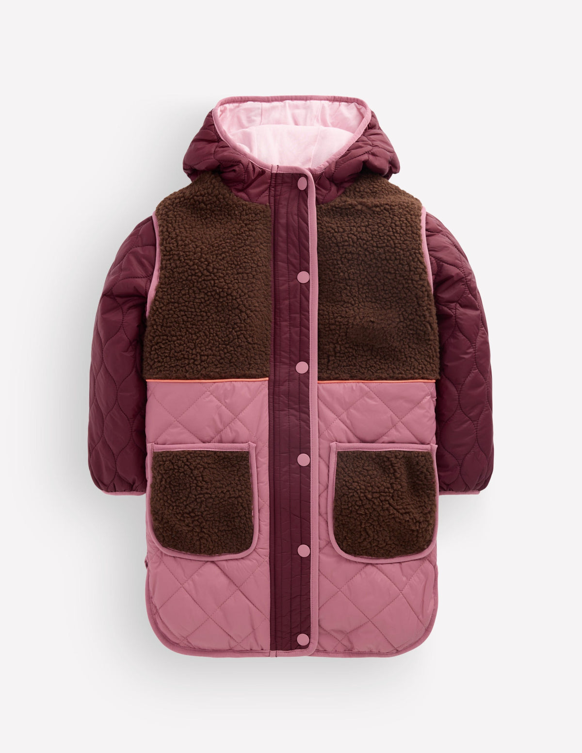 Lange Steppjacke-Sattes Weinrot Bunt-1