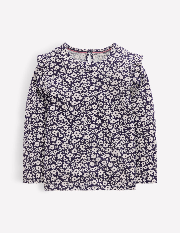 Top flammé à manches volantées-Bleu Marine Floral